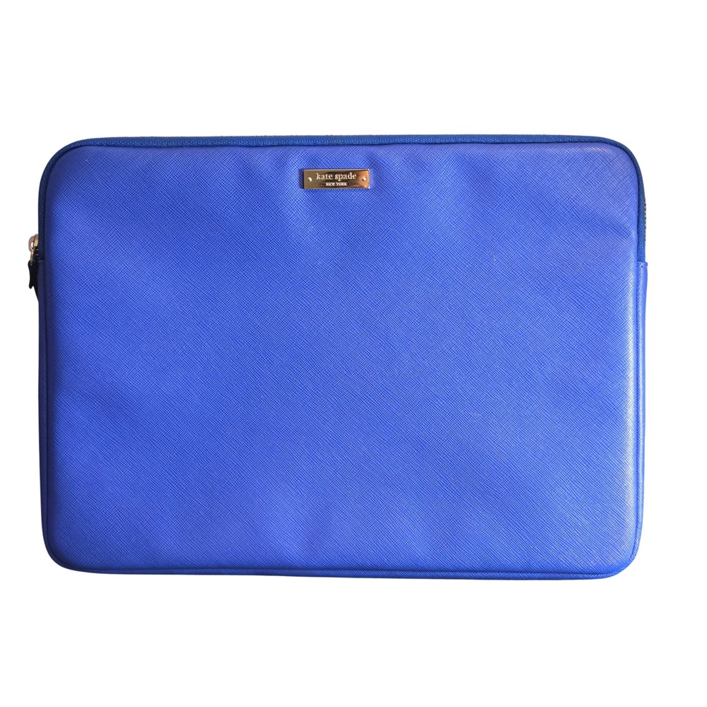 Kate Spade Cobalt Blue Saffiano Laptop Sleeve Case Gold Logo 13"x9.5"